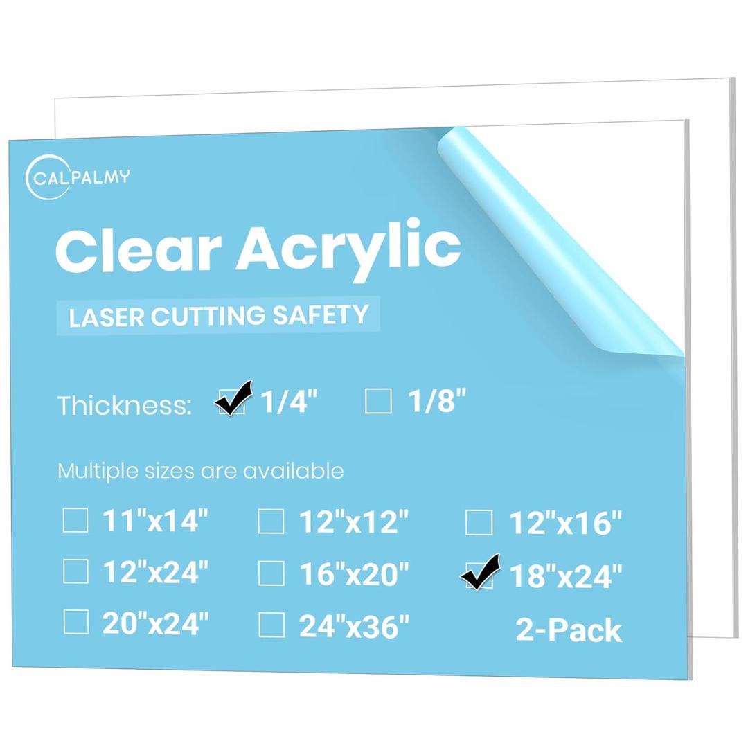 CALPALMY (2-Pack) 18x24 Inch Clear Acrylic Sheet - 1/4 Inch Thick Acrylic Plexiglass Panel for Laser Cutting, DIY Crafts, Signage, and Engraving Projects