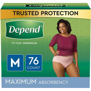 Depend FIT-Flex Incontinence Underwear for Women, Maximum Absorbency, Blush, Medium, 76 Count