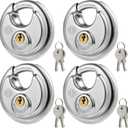 HOX Keyed Disc Padlock, Stainless Steel Keyed-Alike Padlocks, 4-Pack Heavy Duty Locks, Waterproof Outdoors Lock with 3/8 Inch Shackle, 2-3/4 Inch Wide Body, for Hasp Latch, Fences, Storage Locker
