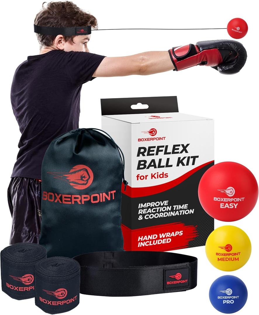 Boxing Reflex Ball for Adults and Kids - React Reflex Balls on String with Headband, Carry Bag and Hand Wraps - Improve Hand Eye Coordination, Punching Speed, Fight Reaction