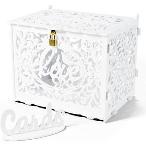 Jolik DIY Wedding Card Box, Large Rustic Locking Money Box Holder for Wedding Reception, Gift Card & Envelope Storage, Anniversary & Birthday Party Decoration