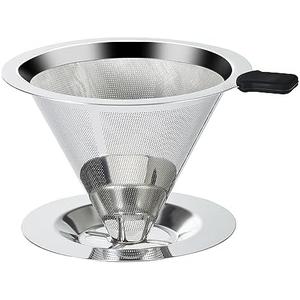 Pour Over Coffee Dripper Slow Drip Paperless Coffee Filter, Double Mesh Stainless Steel Pour Over Coffee Maker for Single Cup Brew Cone Filter, Integrated Cone Coffee Drip Fine Mesh Strainer(3-4 Cup)