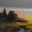 Tarfupth Large Green Landscape Canvas Wall Art for Living Room Sunset Mountain Wildflowers Canvas Prints Nature Scenery Artwork for Bedroom Office Home Decor 20"x40"