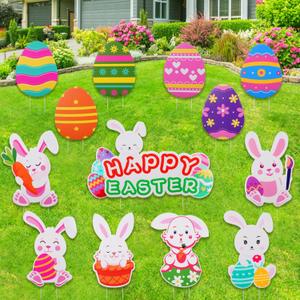 Onory 13 PCS Easter Yard Signs Outdoor Decorations Easter Eggs Bunny Yard Signs With Stakes Easter Lawn Yard Decorations for Easter Hunt Game, Easter Party Supplies Easter Props Dcor