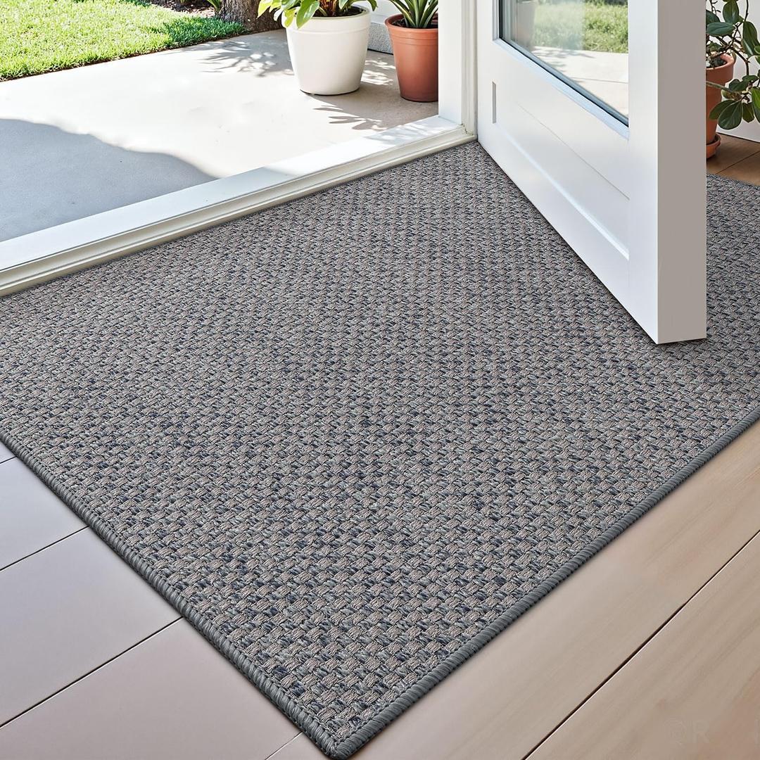 DEXI Ultra Thin Door Mat Indoor Entrance 24x36, Non Slip Rubber Backed Entryway Mats Dirt Trapper, Low Profile Front Doormat for Inside Entry, Patio, Porch, Grey