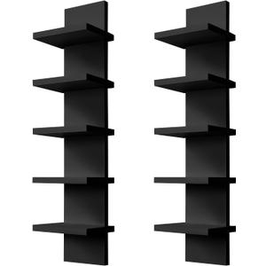 2 Pack 5 Tier Wall Shelf Unit - Narrow Smooth Laminate Finish - Vertical Column Wall Decor Mount Floating Storage Home Decor Organizer Tall Tower Utility Shelf for Bedroom, Living Room(Black)