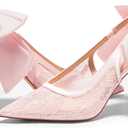 Coutgo Womens Slingback High Heels Bow Closed Pointed Toe Lace Patchwork Party Dress Shoes 9.5