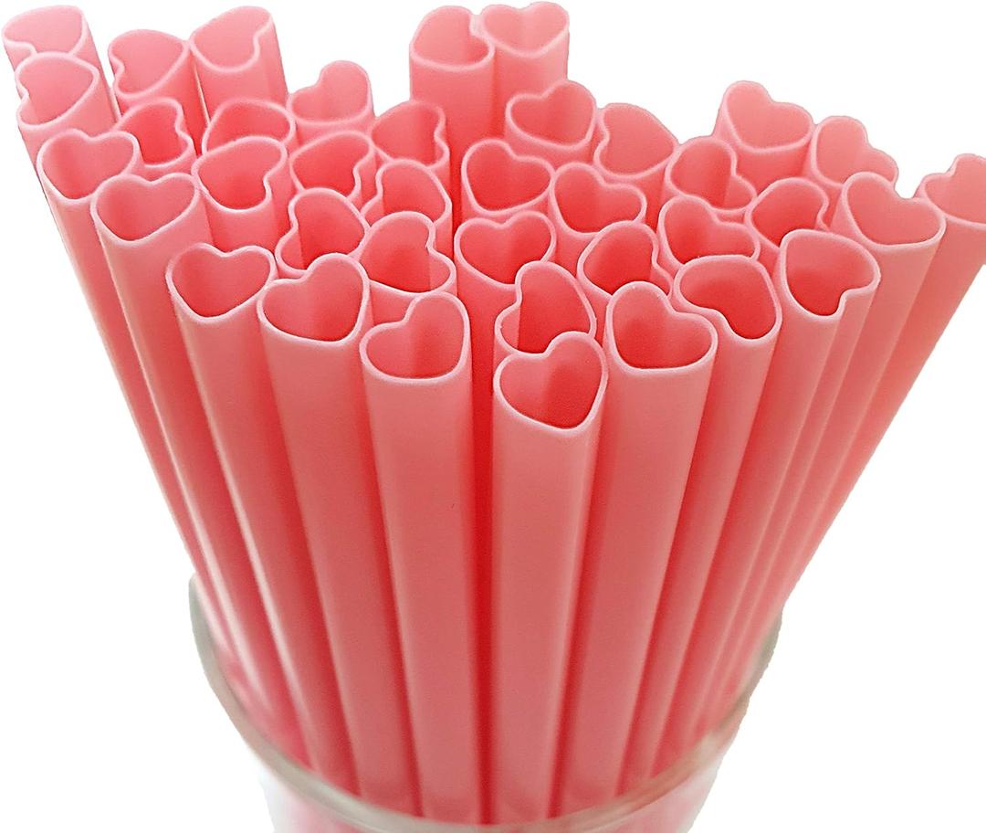 The Best MOON 100pcs Heart Shaped Pink Straws Disposable Drinking Cute Straw Individually Wrapped Pink Plastic Straw Galentines Day, Cocktail, Birthday Party, Bridal Shower, Wedding Decorations