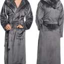 ToastyLife Mens Hooded Robe Ultra Soft Fluffy Flannel with Big Pockets Fleece Plush Luxurious House Coat Calf Length Cozy Warm Bathrobe (Dark Grey, XL)