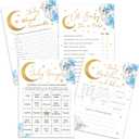Moon Stars Baby Shower Games Set, 4 Games Includes Word Scramble, Oh Baby, Predictions and Advice, Bingo, 50 Double-Sided Cards & 1 Answer Key, Gender Reveal Supplies -01