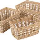 OIAHOMY Wicker Storage Baskets, Paper Rope Shelf Bins, Decortive Baskets for Organizing, Set of 3-Yellow & White (Medium)