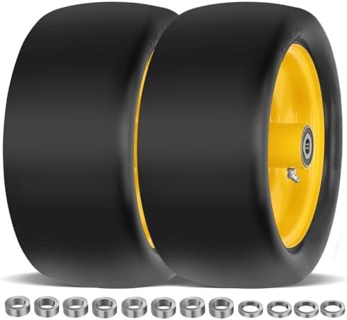 2 Pcs Upgrade 13x6.50-6 Lawn Mower Tires Flat Free with 5/8" Bearing, 13x6.50-6 Zero Turn Mower Front Tires, 13x6.5-6 Flat Free Lawn Mower Tires for Commercial Grade Lawn, 5.5"-7.5" Centered Hub