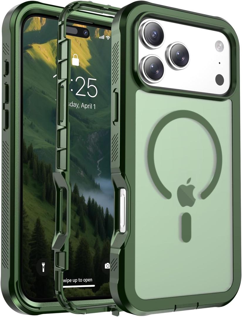 jaroco Magnetic for iPhone 17 Pro Max Case, [Compatible with MagSafe][Military Grade Drop Protection][Heavy Duty Protection][Non-Slip][Shockproof] 2-Layer Durable Bumper Phone Case 6.9''-Army Green