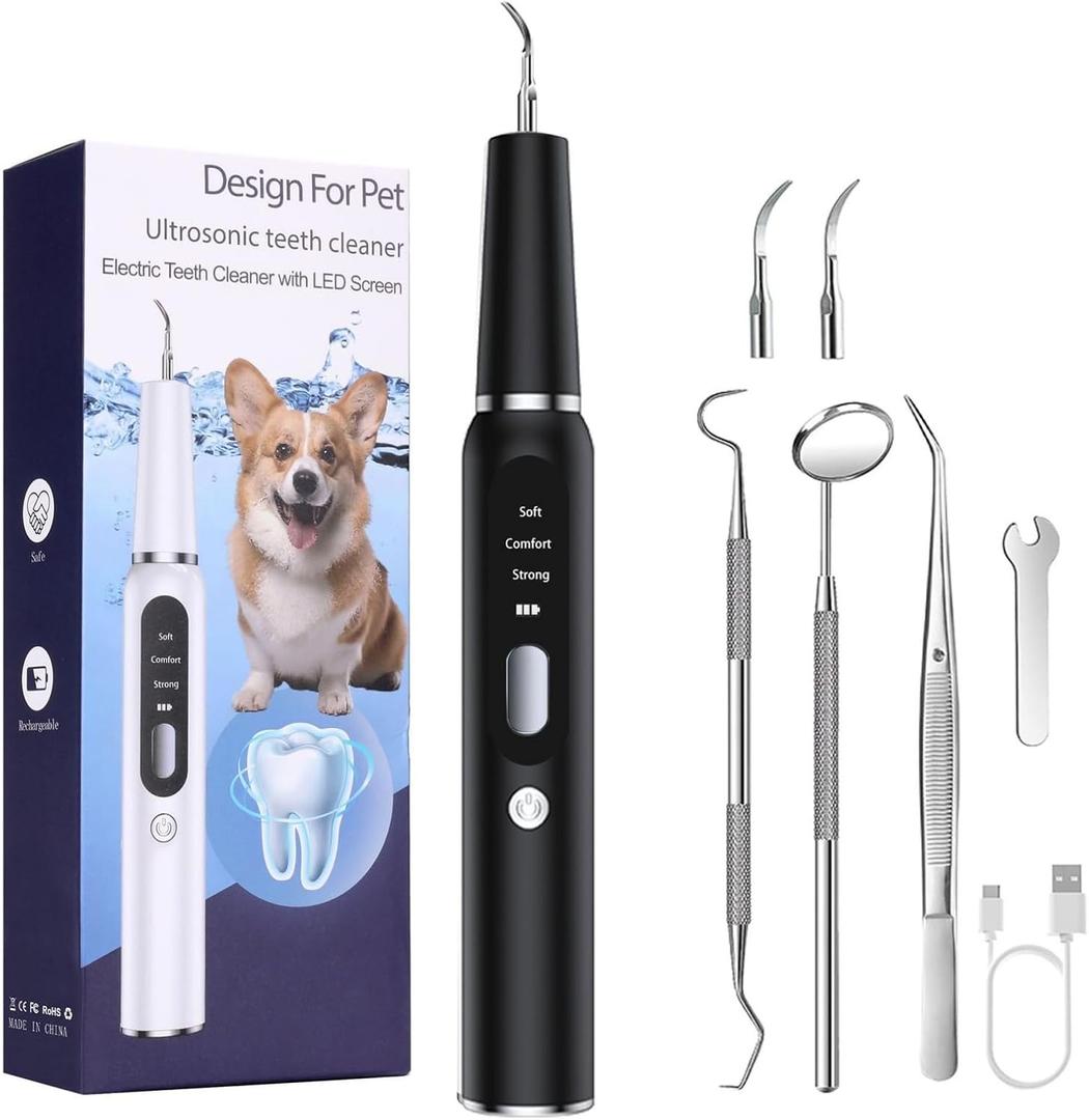 Pet Ultrasonic Teeth Cleaner, Dog Plaque Remover for Teeth with LED Screen, 3 Modes, Professional Dental Tools Kit