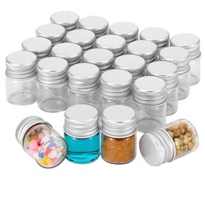 JIUWU 24-Pack 5mL Mini Bottles with Aluminum Screw-Cap, Clear Small Glass Jars with Lids for Essential Oil & Decoration, Small Glass Bottle for DIY Art Craft Storage