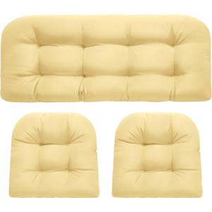 Wicker Chair Cushions, Waterproof Outdoor Loveseat Cushions for Patio Furniture, Tufted Wicker Furniture Cushions, 1 Loveseat and 2 U-Shaped Cushions, Khaki