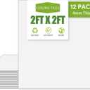 Noooza 2ft x 2ft Drop Ceiling TilesSmooth White PVC Ceiling Panel 24 x 24in. Waterproof, Washable and Fire-Rated - Reusable - High-Grade PVC to Prevent Breakage-Package of 12 Tiles