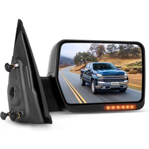 SCITOO Towing Mirror Passenger Side fit for Ford Chrome Automotive Exterior Mirror fit 2004-2014 for F-150 with Amber Turn Signal and Puddle Lights Power Control Heated and Manual Folding Features, Large