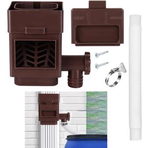 Rain Barrel Diverter Kit, Downspout Diverter Fits for 2x3 or 3x4 Inch Gutter Downspouts, Rainwater Collection System with Adjustable Valve and Filter - Brown