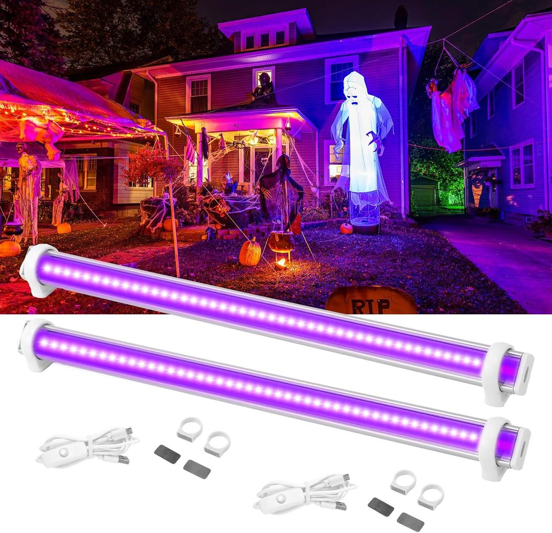 Black Light Bar 15W 1ft LED Blacklight for Glow Party Fluorescent Tapestry Poster Body Paint UV Strip Lights for Cabinet and Display, 2 Packs