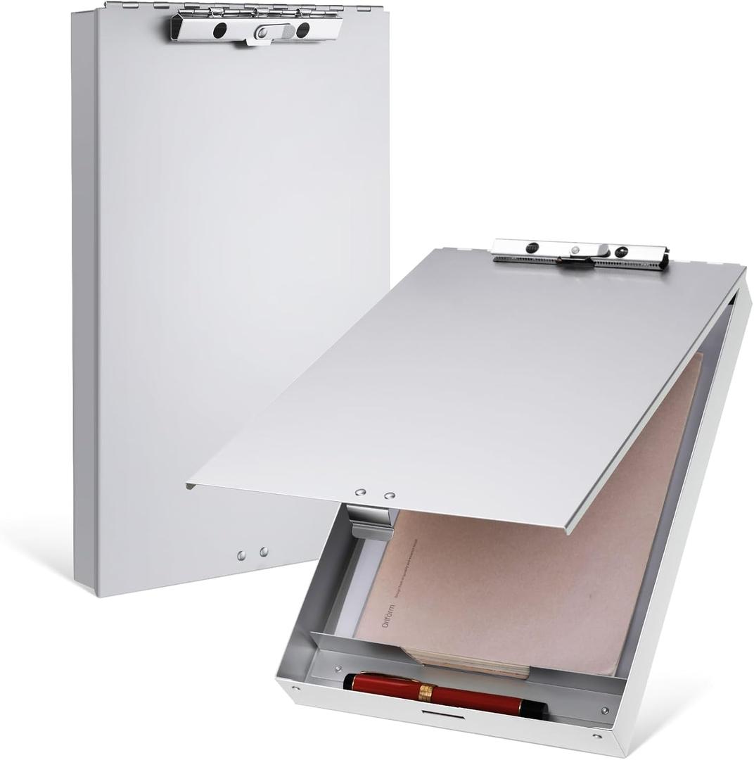 Seajan Aluminum Clipboard with Storage Metal Clip Board Folder Letter Size Form Holder Portfolio Clipboard Binder Clip Posse Box for Nurse Police Office Stationery Items 14 x 9.2 x 2 Inches (1 Pcs)