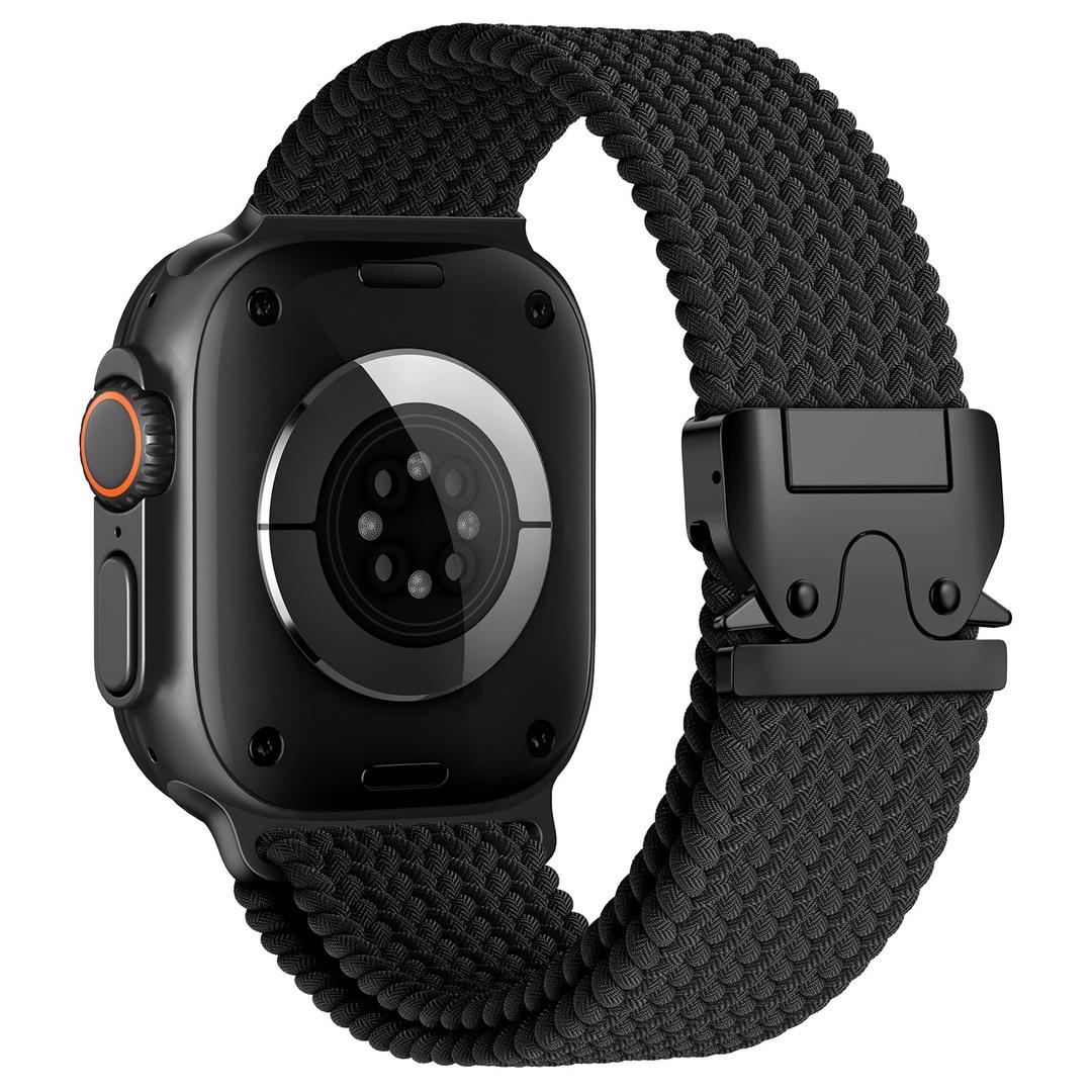 Braided Stretchy Band for Apple Watch Ultra 3/2/1 Bands 49mm 46mm 45mm 44mm 42mm 41mm 40mm 38mm Men Women, Adjustable Parachute Buckle Nylon Fabric Wristband for iWatch Series 11 10 SE 9 8 7 6 5 4 3