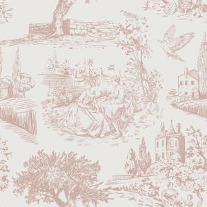 FunStick Vintage Pink Toile Wallpaper Peel and Stick Tree Bird French Country Wallpaper for Girls Bedroom Bathroom Removable de Jouy Beige Toile Contact Paper for Walls Cabinets Waterproof 17.5"x118"