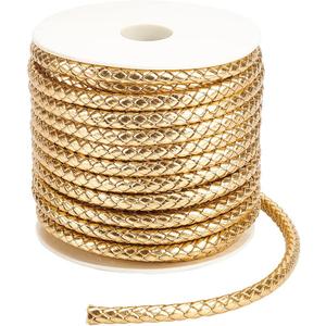BENECREAT 16Yards Gold Round Braided Leather Cord, 7mm Wide PU Imitation Leather Beading Cord Rope for Jewelry Making, Necklaces, Bracelets, Wraps, Crafts