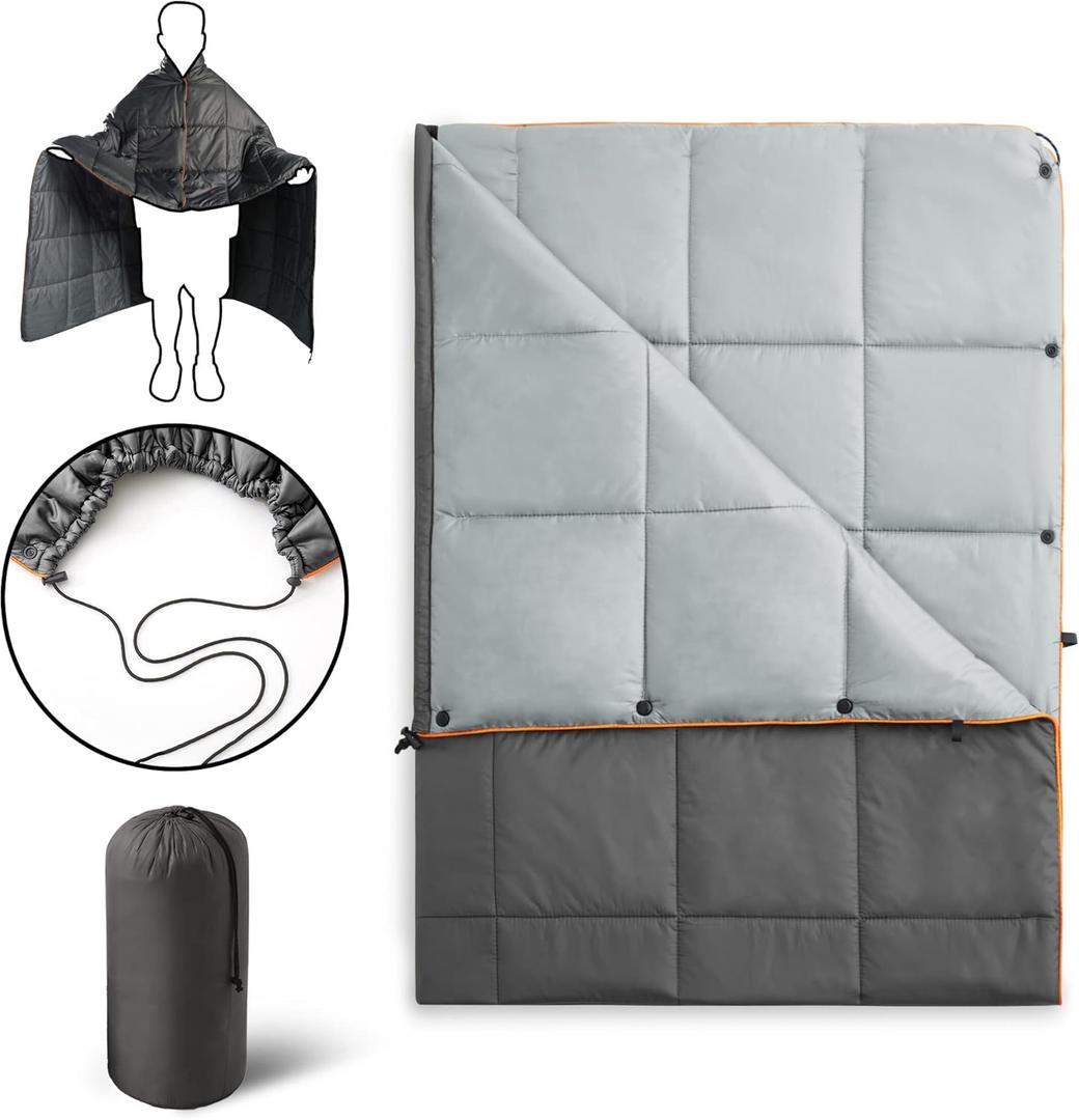 UNIKOME Outdoor Camping Blanket - Packable Waterproof Travel Blanket, Warm & Lightweight with Corner Loops for Cold Weather Hiking, 75"52", Grey&Light Grey