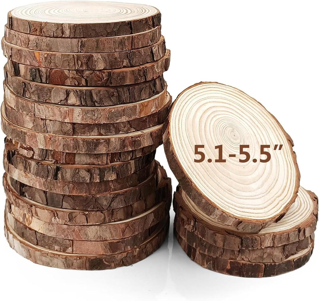 20Pcs Large Unfinished Wood Slices for Centerpieces,5.1-5.5 Inches Wood Centerpieces for Tables,DIY Round Wooden Discs with Tree Bark for Holiday Ornaments,Rustic Wedding (5.1-5.5in)