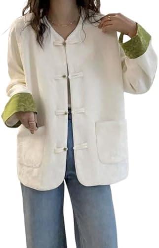 NCDUANSAN Chinese button up suit, retro embroidered style top, women's temperament spring and autumn standing collar jacket , size XL