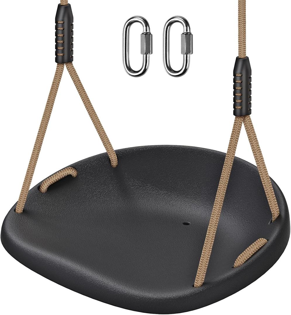BeneLabel Heavy Duty Swing Seat with Adjustable Rope and Carabiners, Non-Slip Cushion Style Design, Playground Swing Set Accessories for Kids and Adults (Black)
