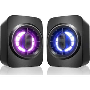 Computer Speakers, RGB PC Speakers, USB Powered 3.5mm Aux Speaker for Desktop, PC, Laptop, Tablet - Small Computer Speakers | Clear Sound & 7-Color Dynamic Lighting