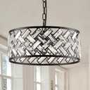 15.16" Black Crystal Chandelier, Morden 4-Light Dining Room Light Fixture