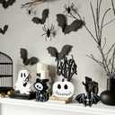 4PCS Halloween Decorations Indoor, Halloween Tiered Tray Decor Table Sign, Halloween Wooden Signs Ghost Bat Pumpkin Cat Blocks Signs, Table Decor Halloween Party Decorations for Mantle Home Shelf (Black and White-4Pcs)
