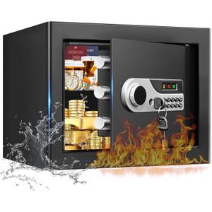 1.2 Cubic Small Fireproof Safe for Home, Personal Fire Safe Box with Digital Keypad Key and Removable Shelf, Security Box for Money Medicine Firearm Valuables, 9.84"D x 13.77"W x 9.84"H
