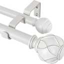 KAMANINA 1 Inch Double Curtain Rods for Windows 66 to 120 Inches ((5.5-10 Feet), Ivory White Heavy Duty Double Curtain Rod, Telescoping Drapery Rod with Netted Texture Finials