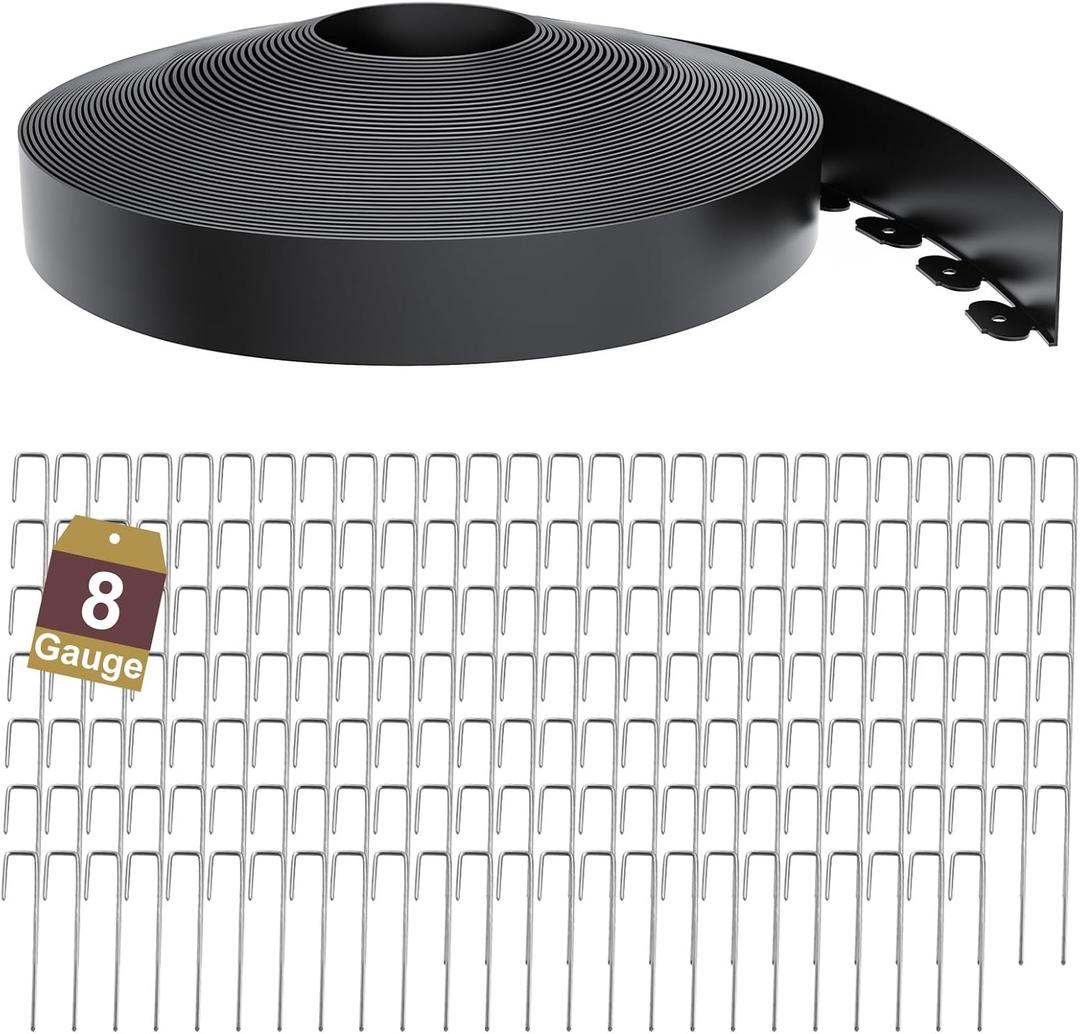 Landscape Edging Border 3 Inch Tall 175Ft with 180Pcs 8 Gauge Metal Spikes, Plastic Garden Edging Border Garden Fence Border Lawn Edging for Landscaping, Flower Bed, Tree Ring, Pathway
