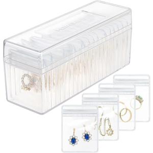 Acrylic Jewelry Box Organizer, Clear Jewelry Organizer and Storage with 20 Portable Anti Tarnish Jewelry bags, Travel Jewelry Case for Earrings/Rings/Necklaces Gifts for Women Girls, Clear