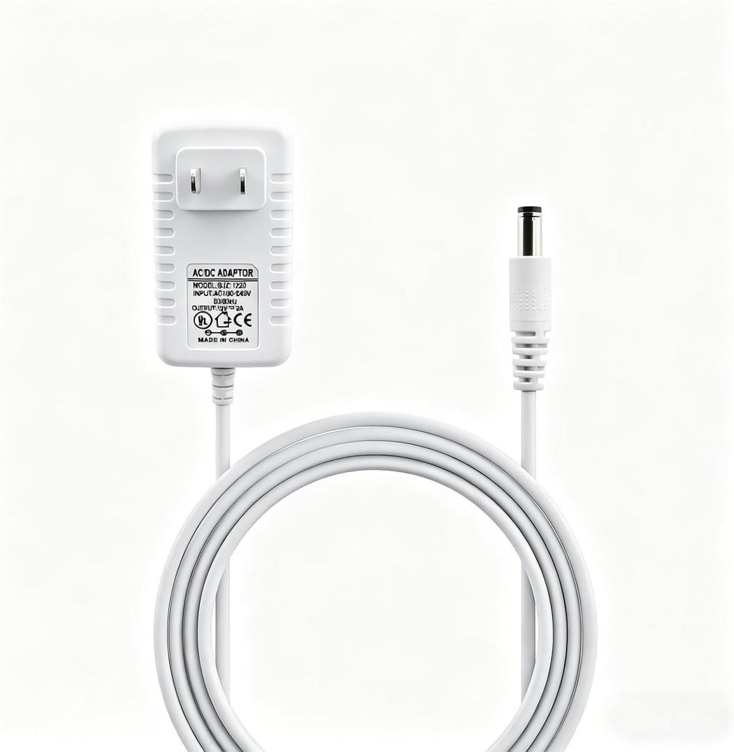 White 12V 2A Power Supply, AC/DC Adapter 100-240V 50/60Hz, 5.5mm x 2.5mm / 2.1mm Barrel Plug Center Positive, Charger Cable Cord 10 ft