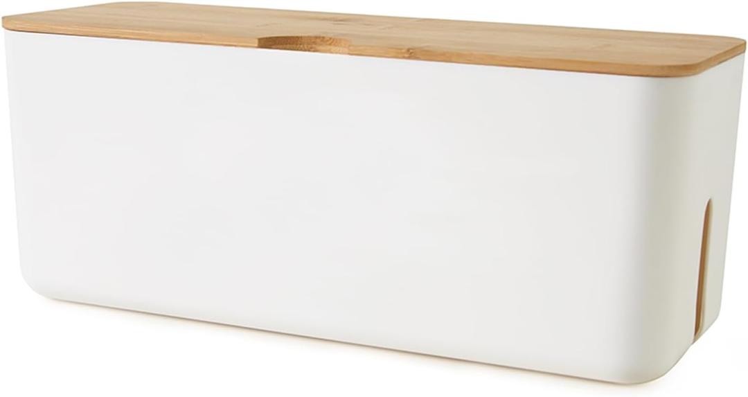 Changsuo Wall Mount Cable Management Box LargeCable Organizer Box for Extension Cord Power Stripe Surge Protector Wire Management Concealer Organizer Cover Hider for Desktop (Large, White)