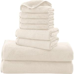 Cosy Family Microfiber 8-Piece Towel Set, 2 Bath Towels, 2 Hand Towels, and 4 Wash Cloths, Ultra Soft Highly Absorbent Towels for Bathroom, Gym, Hotel, Beach and Spa (Cream)