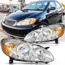 Headlights Assembly Pair for 2003-2008 Toyota Corolla S/CE/LE/XRS Sedan Headlamps Head Lights Replacement Driver and Passenger Side,Chrome Housing Amber Reflector Clear Lens