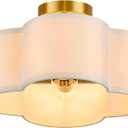 VONLUCE Semi Flush Mount Ceiling Light, 13'' Ceiling Light Fixture with Four Leaf Clover-Shaped, 4-Light Modern Light Fixture for Bedroom Living Room Nursery Hallway, White Shade & Gold Finish (12.6")