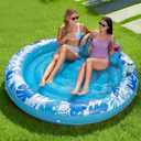 SLOOSH Inflatable Tanning Pool Lounger Float, 72" x 56" Pool Floats Adult with Pillow, 4 in 1 Round Suntan Tub Raft Floatie,Sunbathing Bed Lounge for Water Blow Up Ball Pit Party Gifts, Blue