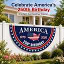 250 Year Anniversary Patriotic Fan Bunting Banner 1776–2026, USA Map Flag Design with Stars, 3x6 FT Large Outdoor Decoration, Brass Grommets, 2 Pack