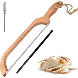 ROYOROYI Bread Slicer for Homemade Bread,16" Wooden Sourdough Bread knife with Bow Design, Premium Stainless Steel Serrated Saw Bread cutter for Bagels, Baguettes and More