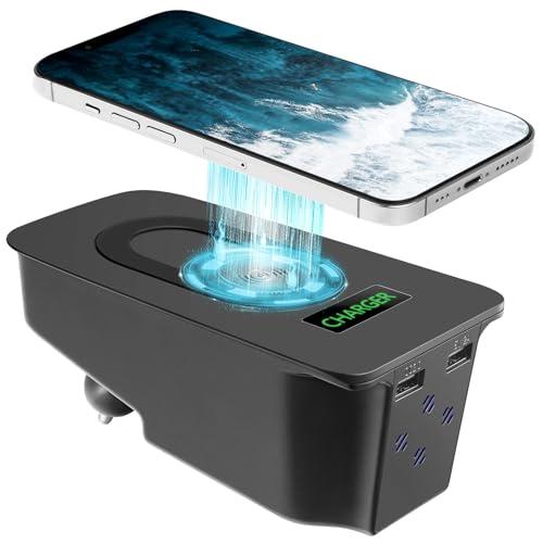 smnuxwm Car Wireless Phone Charger for Volvo 2014-2025 XC90 XC60 V90 V60 S90 S60 with QC 3.0 and USB Port Center Console Accessories Charging Pad (with Light)