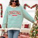 LUKYCILD Christmas Vibes Sweatshirt Women Merry Christmas Shirt Xmas Long Sleeve Shirt Winter Holiday Sweatshirts (Medium, Green-striped)
