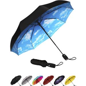 REPEL Windproof Travel Umbrella - Compact & Withstands Winds up to 85MPH , Strongest Premium Auto Folding Umbrella for Rain and Sun - Durable, Light & Portable for Women & Men , Fits Backpack & Cars (Blue Sky)